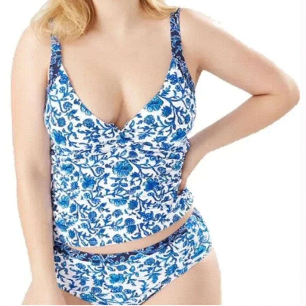 M Tommy Bahama Tankini Woodblock Blossom Blue White Tankini and Bottom